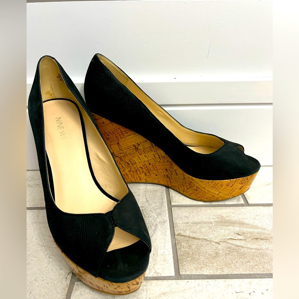Nine West Platform Peep Toe Wedges - Black